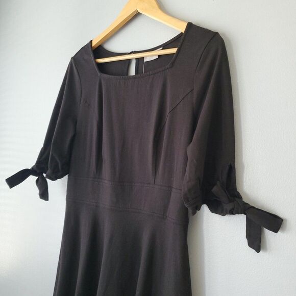 E. Shakti Black Short Sleeve Square Neck Fit and Flare Mini Dress Womens Medium - Picture 3 of 8